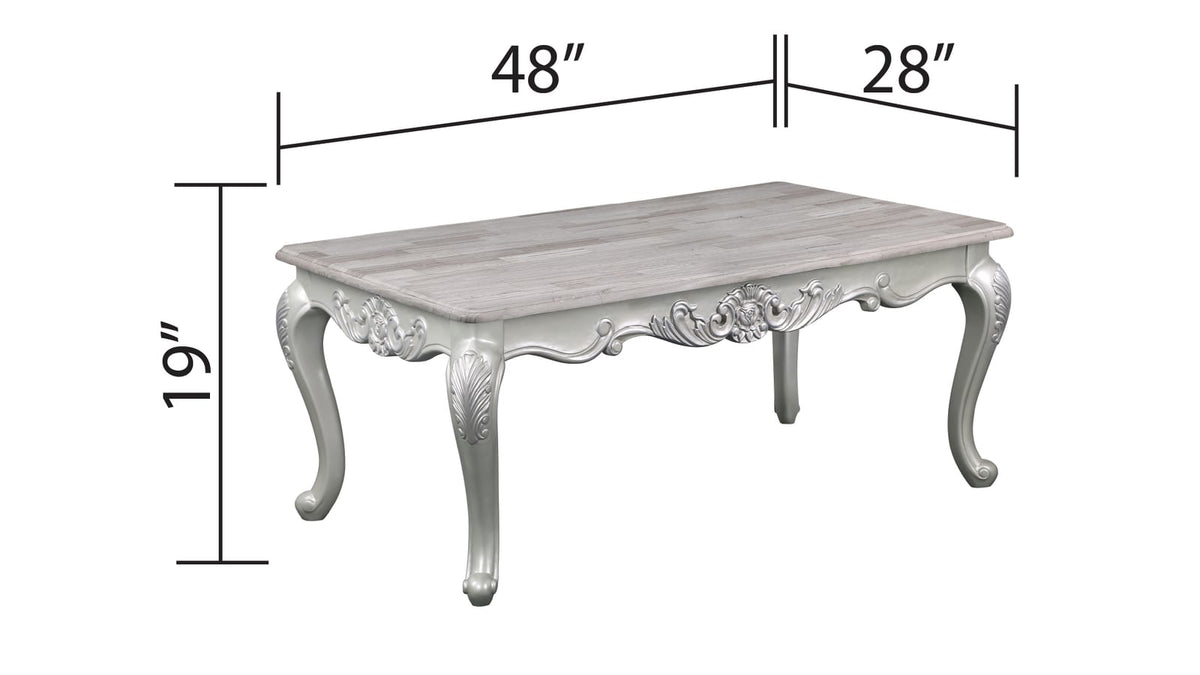 Silver Wood Coffee Table - Traditional Parsons Style for Living Room
