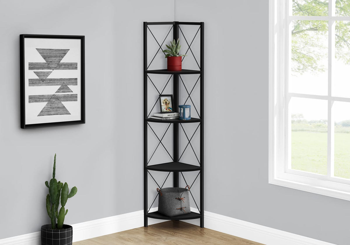Black Metal 4 Tier Corner Shelf - 59" High for Living Room