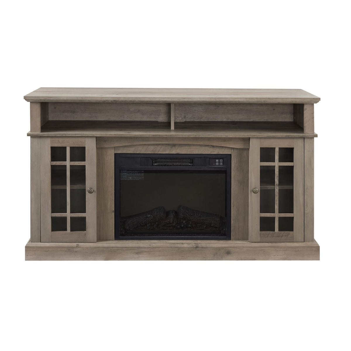 Grey Wash TV Stand with Fireplace - 65" TV Storage for Living Room