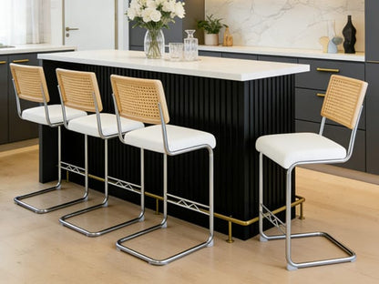 White Rattan Bar Stools - 4 Piece Set