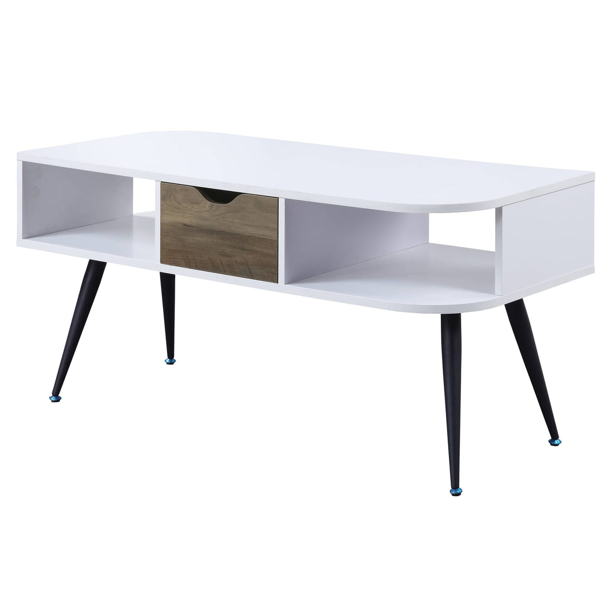 Contemporary White Black Wood Metal Coffee Table with Drawer Storage for Living Room