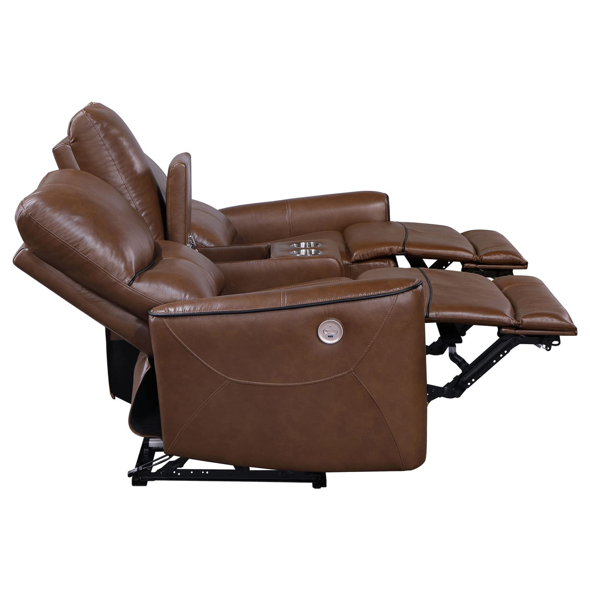 Denson Loveseat - Brown Saddle Leatherette Power Reclining