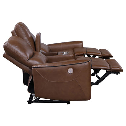 Denson Loveseat - Brown Saddle Leatherette Power Reclining