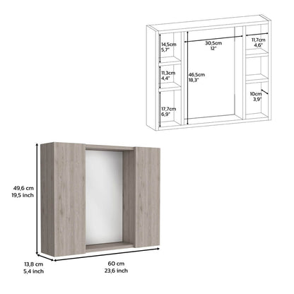 Light Gray Bathroom Storage Cabinet with Mirror