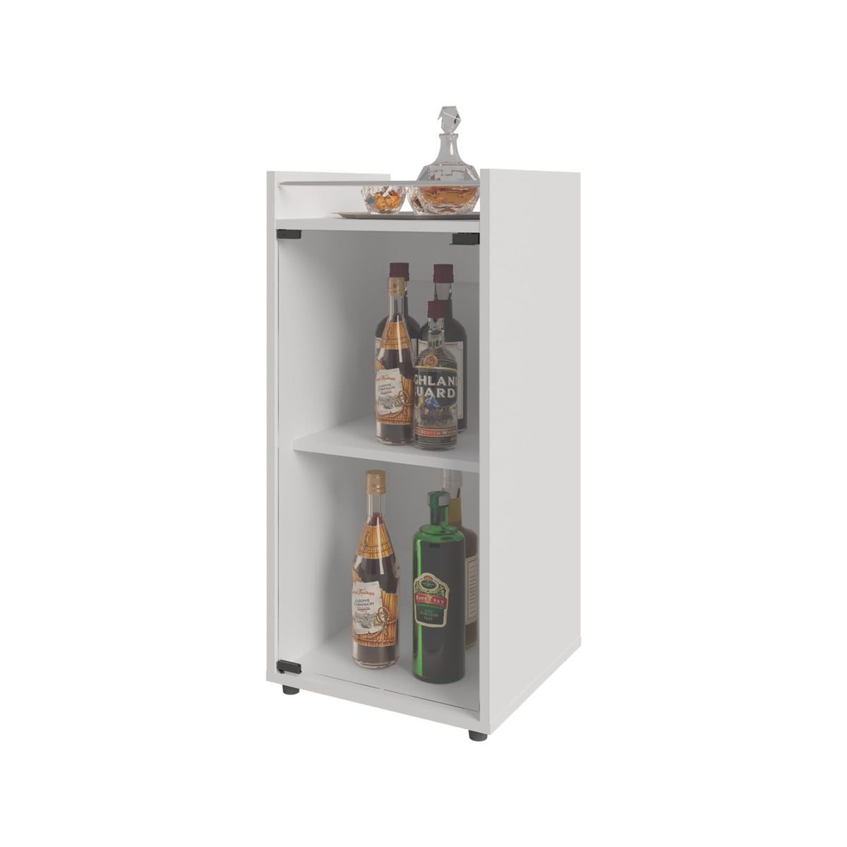 White Kitchen Bar Cabinet with Glass Door & Shelves for Living Room