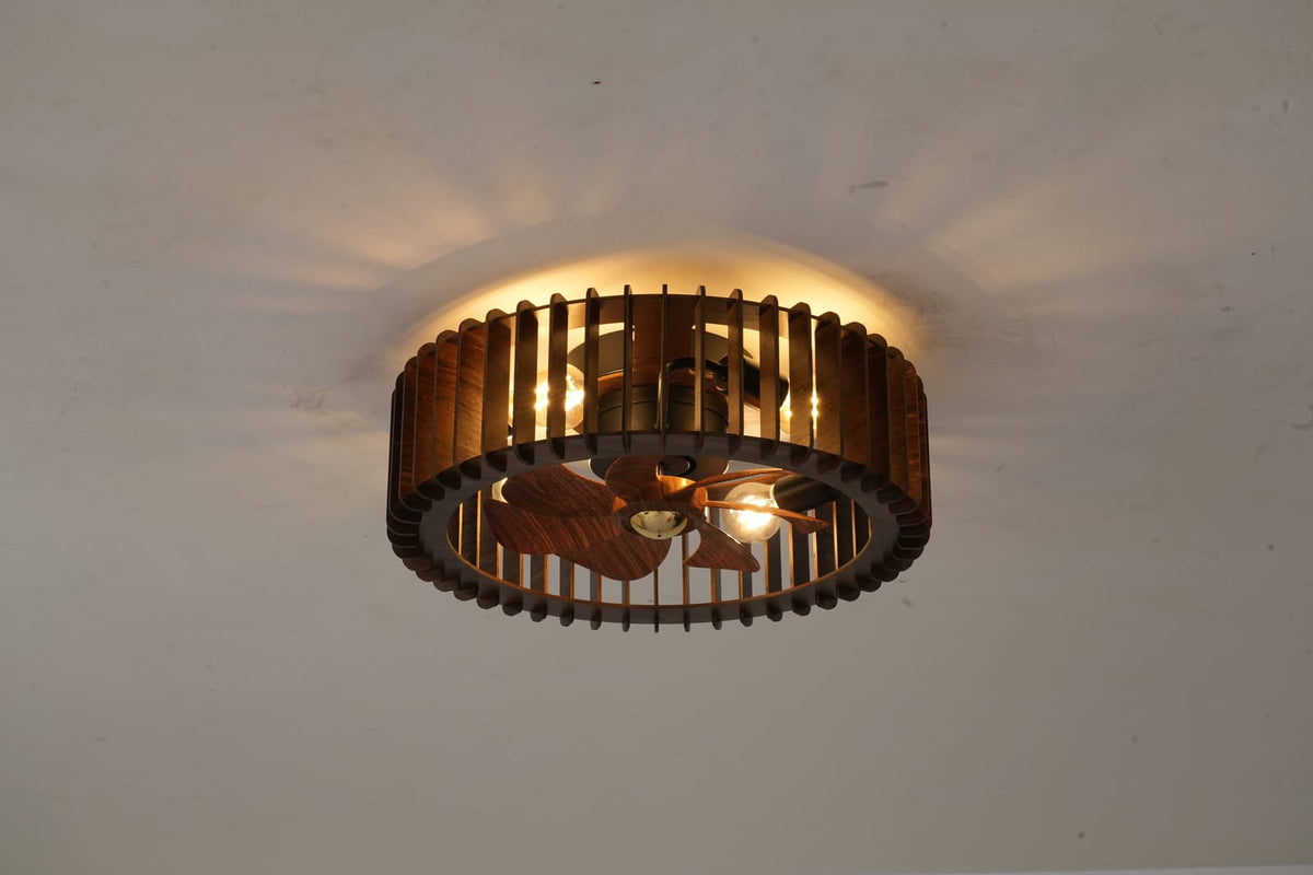 20" Modern Flush Mount Fan Light - Wood Finish