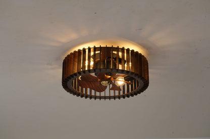 20" Modern Flush Mount Fan Light - Wood Finish