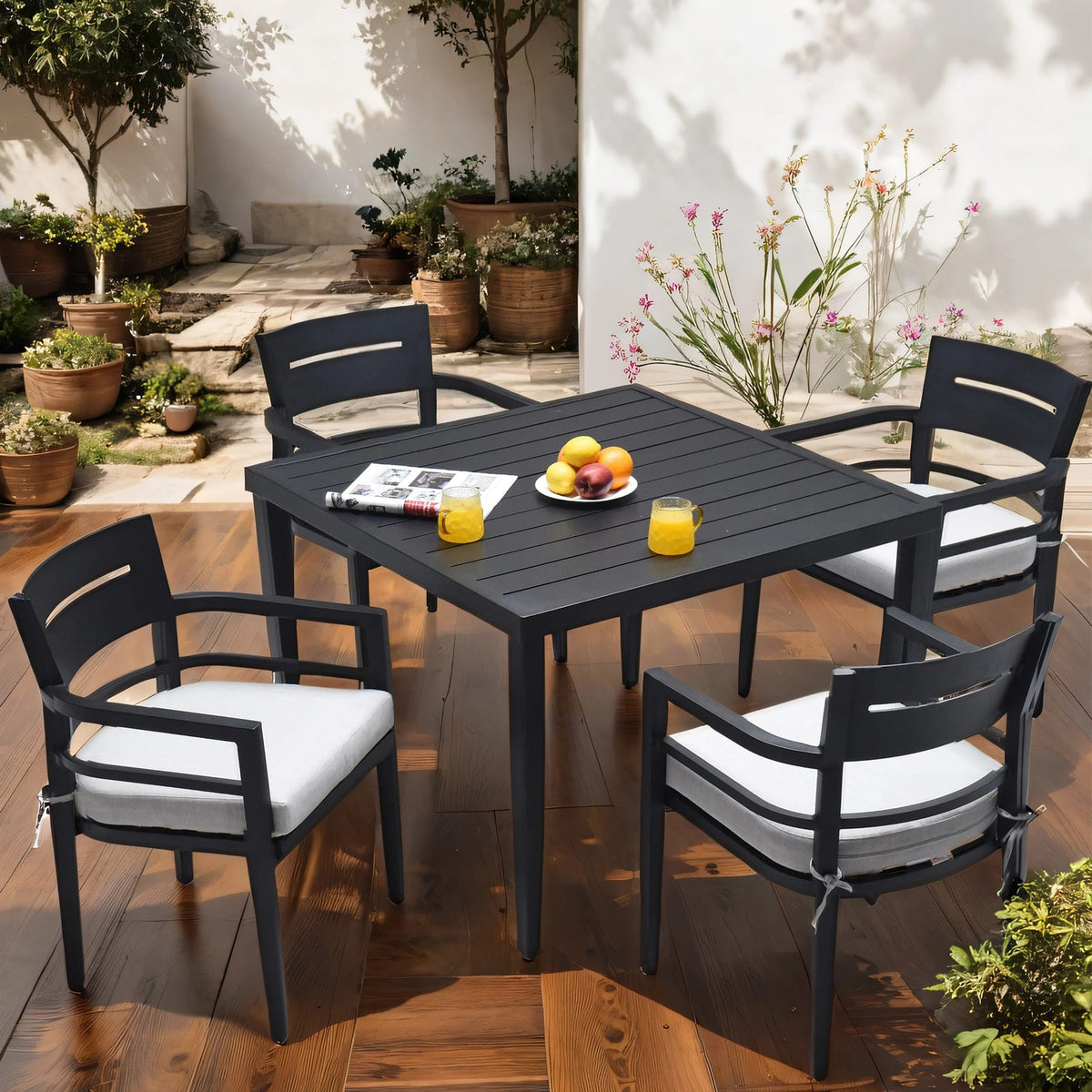 Modern Ember Black Outdoor Dining Set for Garden Patio