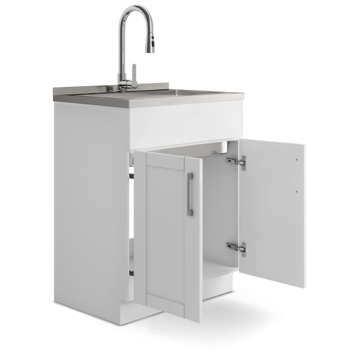 Modern Wide Shaker Laundry Cabinet - 28" White with Stainless Sink
