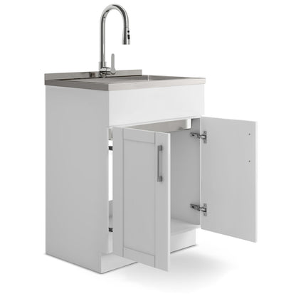 Modern Wide Shaker Laundry Cabinet - 28" White with Stainless Sink