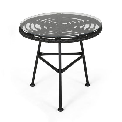 Grey Iron Rattan Side Table - Outdoor Patio Table