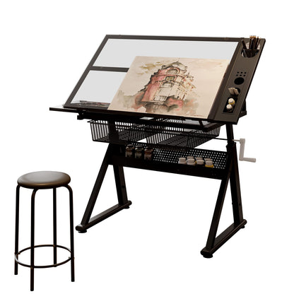 Adjustable Height Drafting Table with Storage