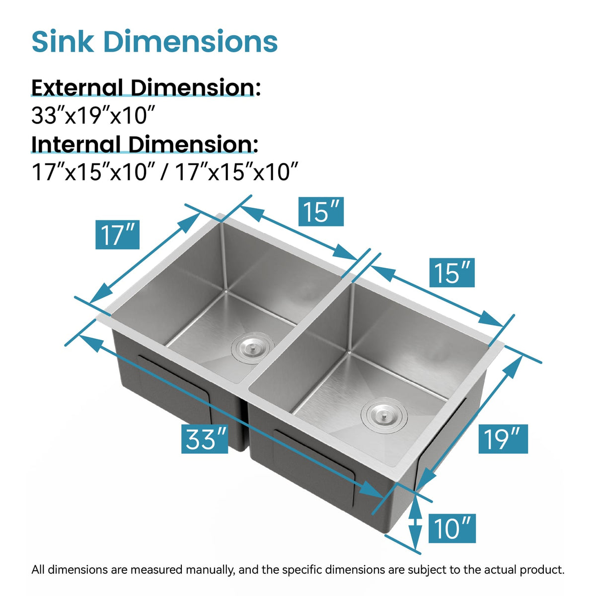 33"x19" Stainless Steel Kitchen Sink - Gray, Undermount Style