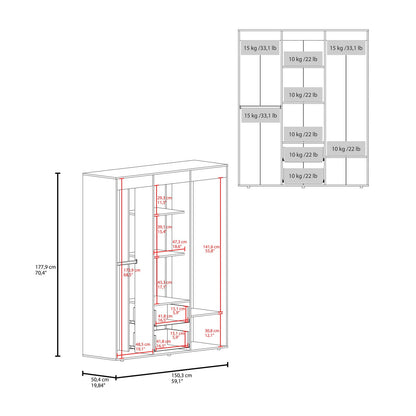 Light Natural 4-Door Dresser with Hanging Rods