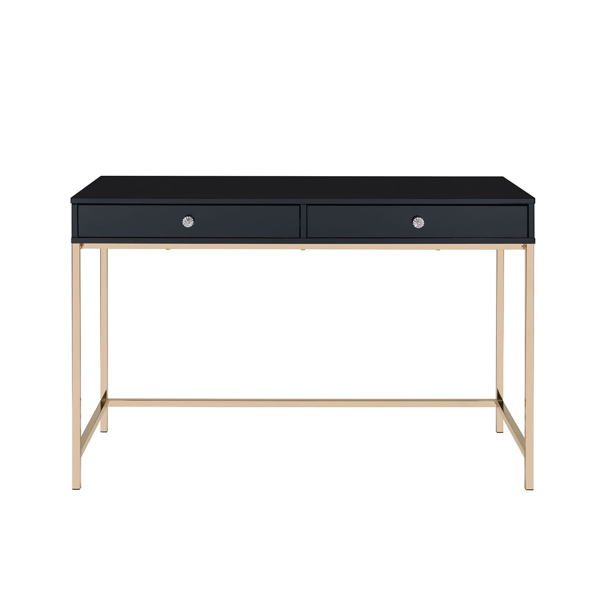 Black & Gold Writing Desk with 2 Drawers - Office Desk for Home Office