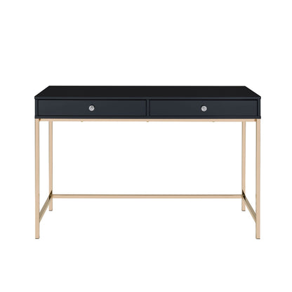 Black & Gold Writing Desk with 2 Drawers - Office Desk for Home Office