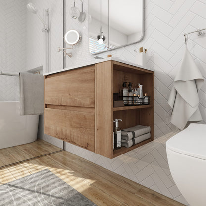 2 Drawer Wall Mounted Bathroom Vanity Cabinet