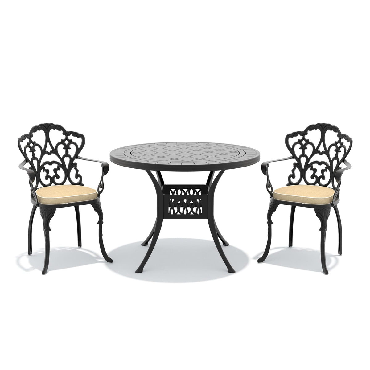 3-Piece Cast Aluminum Patio Set - Black Cushions