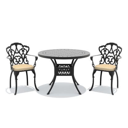 3-Piece Cast Aluminum Patio Set - Black Cushions