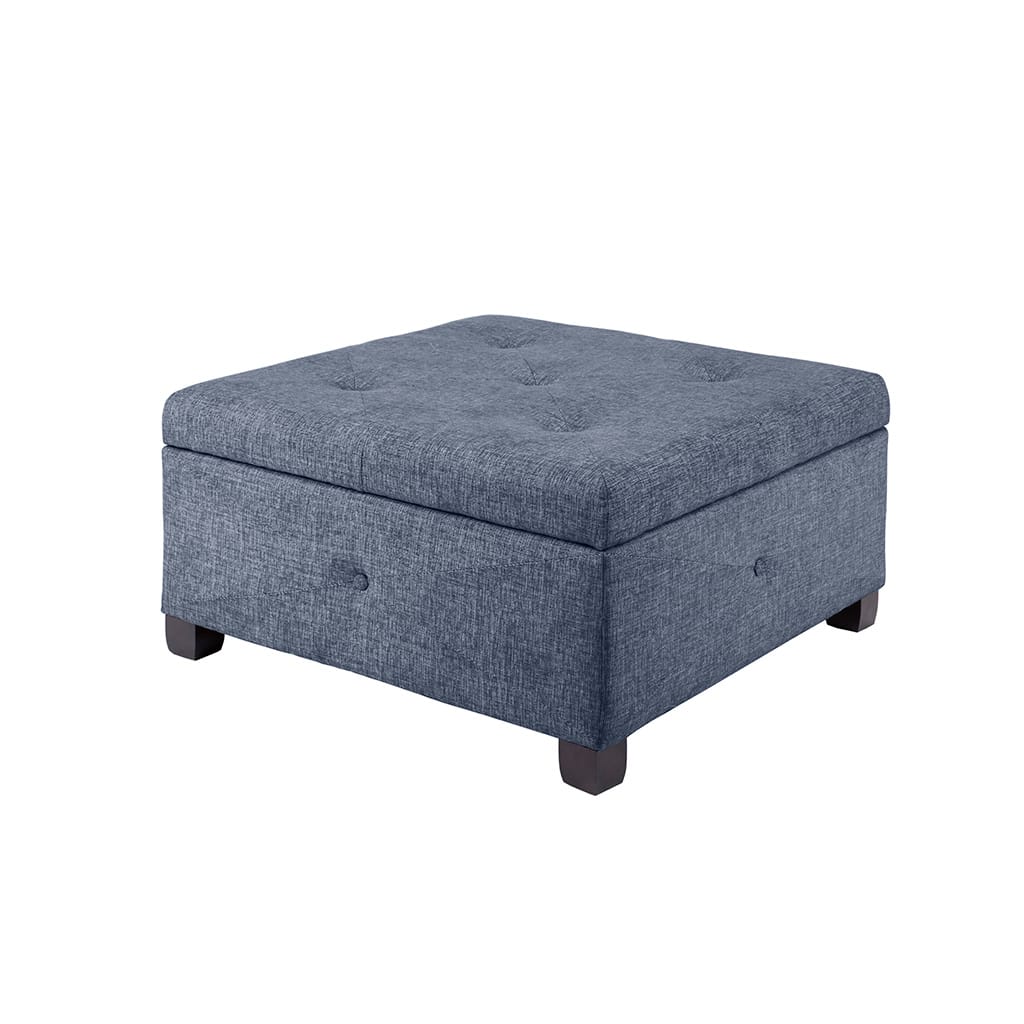 Blue Polyester Storage Ottoman - 29.5" Square