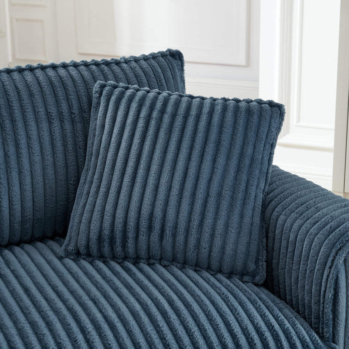 Blue Corduroy Foam Bean Bag Chair - Single Sofa for Living Room