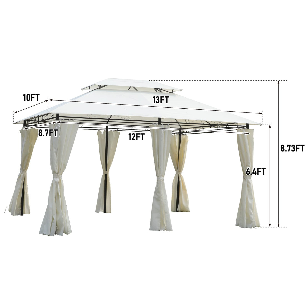 Beige Metal Outdoor Gazebo for Garden Patio Shade and Dining