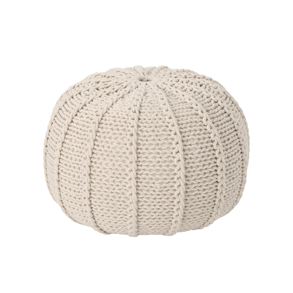 Beige Cotton Knitted Pouf - Relaxing Footrest for Living Room