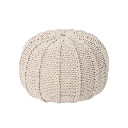 Beige Cotton Knitted Pouf - Relaxing Footrest for Living Room