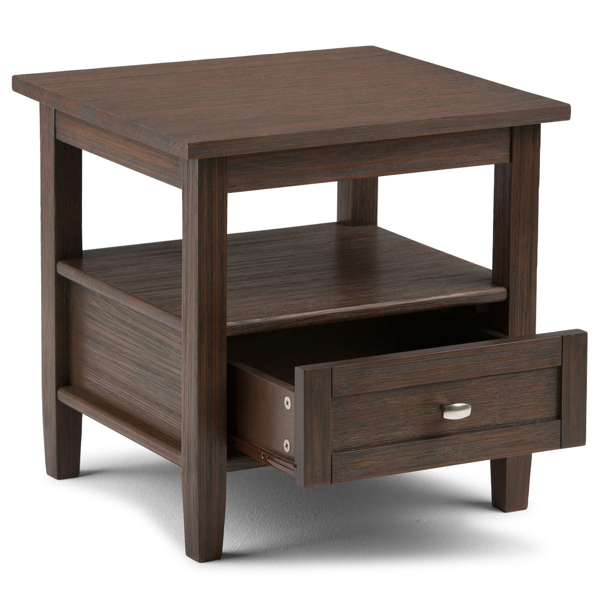 Warm Shaker End Table - Dark Brown Wood Storage Side Table