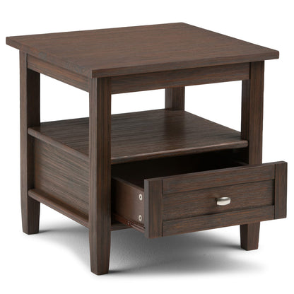 Warm Shaker End Table - Dark Brown Wood Storage Side Table