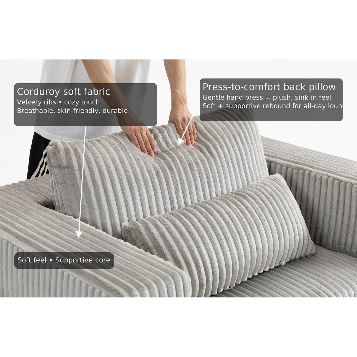 Oversized Corduroy Sofa Bed with Ottoman for Deep Media Comfort