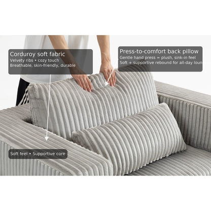 Oversized Corduroy Sofa Bed with Ottoman for Deep Media Comfort