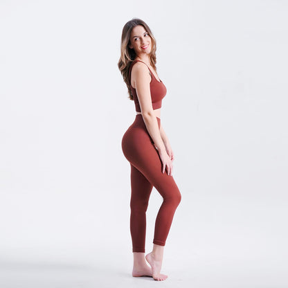 Coffee Nylon Mesh Sports Bra - Yoga Workout Leggings