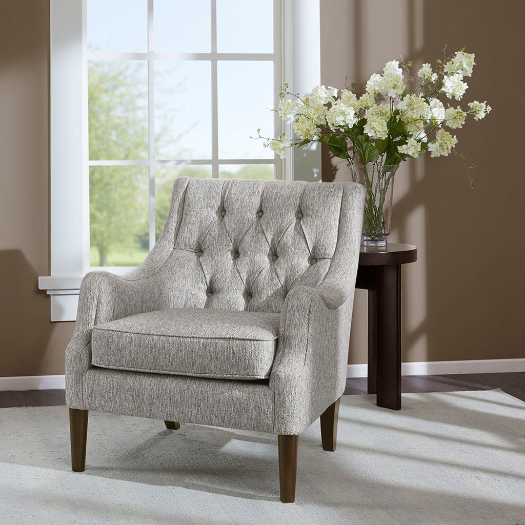 Grey Button Tufted Accent Chair - Comfortable & Stylish