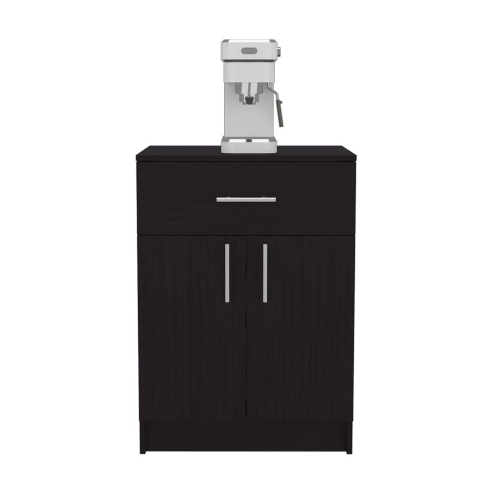 Black Engineered Wood Kitchen Storage Server with Utensil Drawer