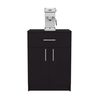 Black Engineered Wood Kitchen Storage Server with Utensil Drawer