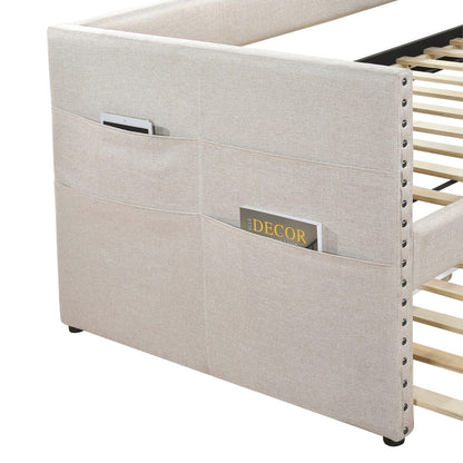 Beige Twin Sofa Bed with Trundle - Modern Style