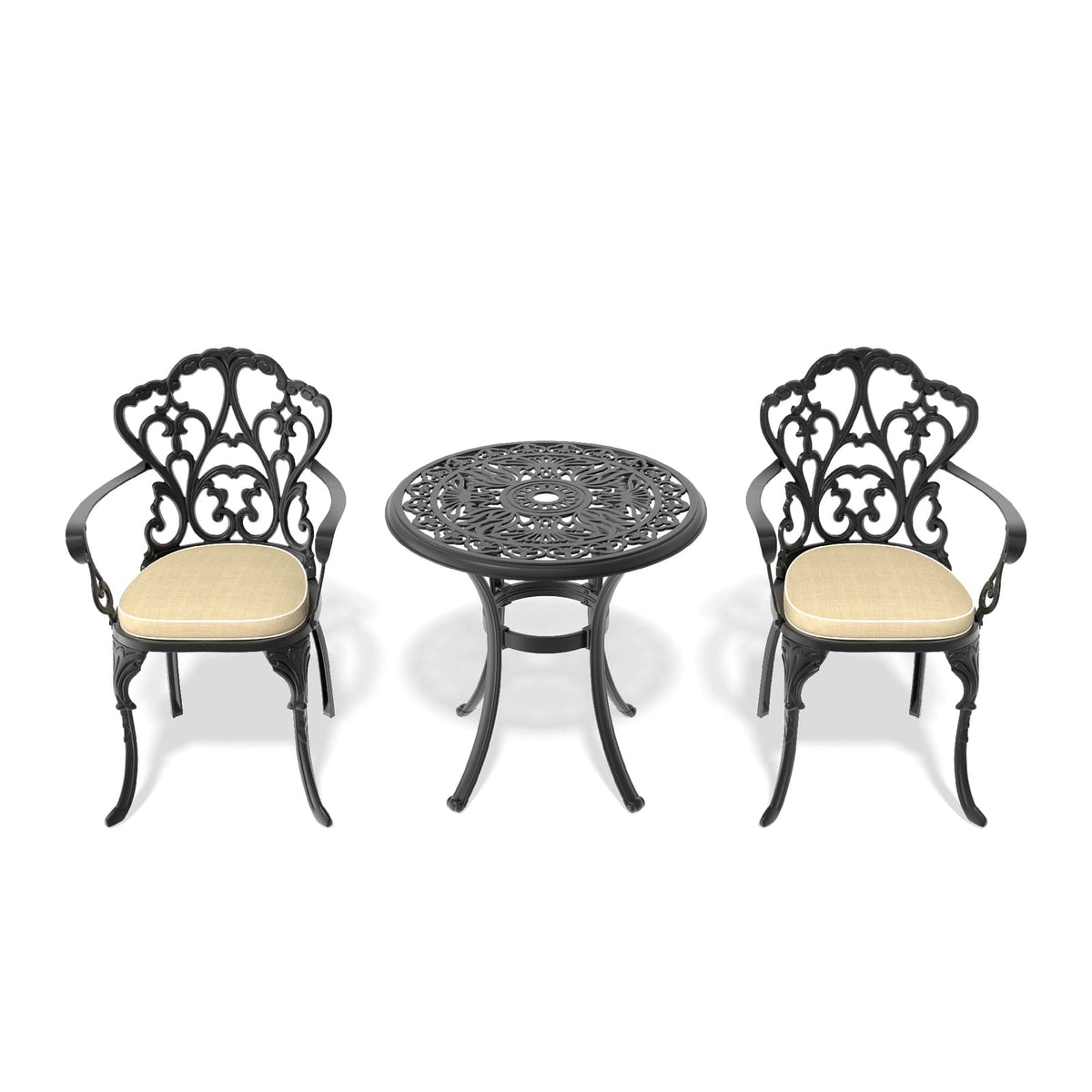 3-Piece Cast Aluminum Patio Set - Black Frame, Weather Resistant