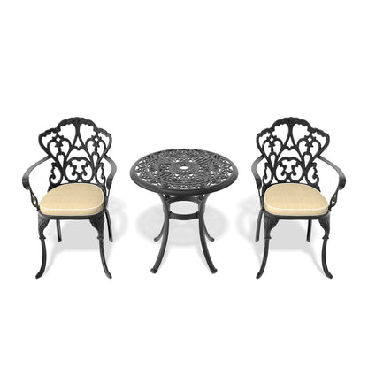 3-Piece Cast Aluminum Patio Set - Black Frame, Weather Resistant