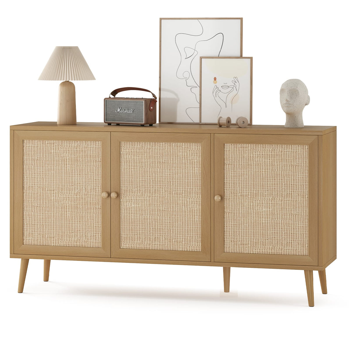Sideboard Buffet Cabinet - Natural Rattan Storage Console