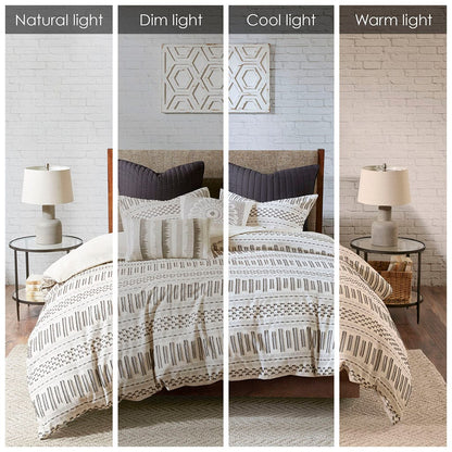 King Cotton Jacquard Duvet Cover Set - Ivory & Charcoal
