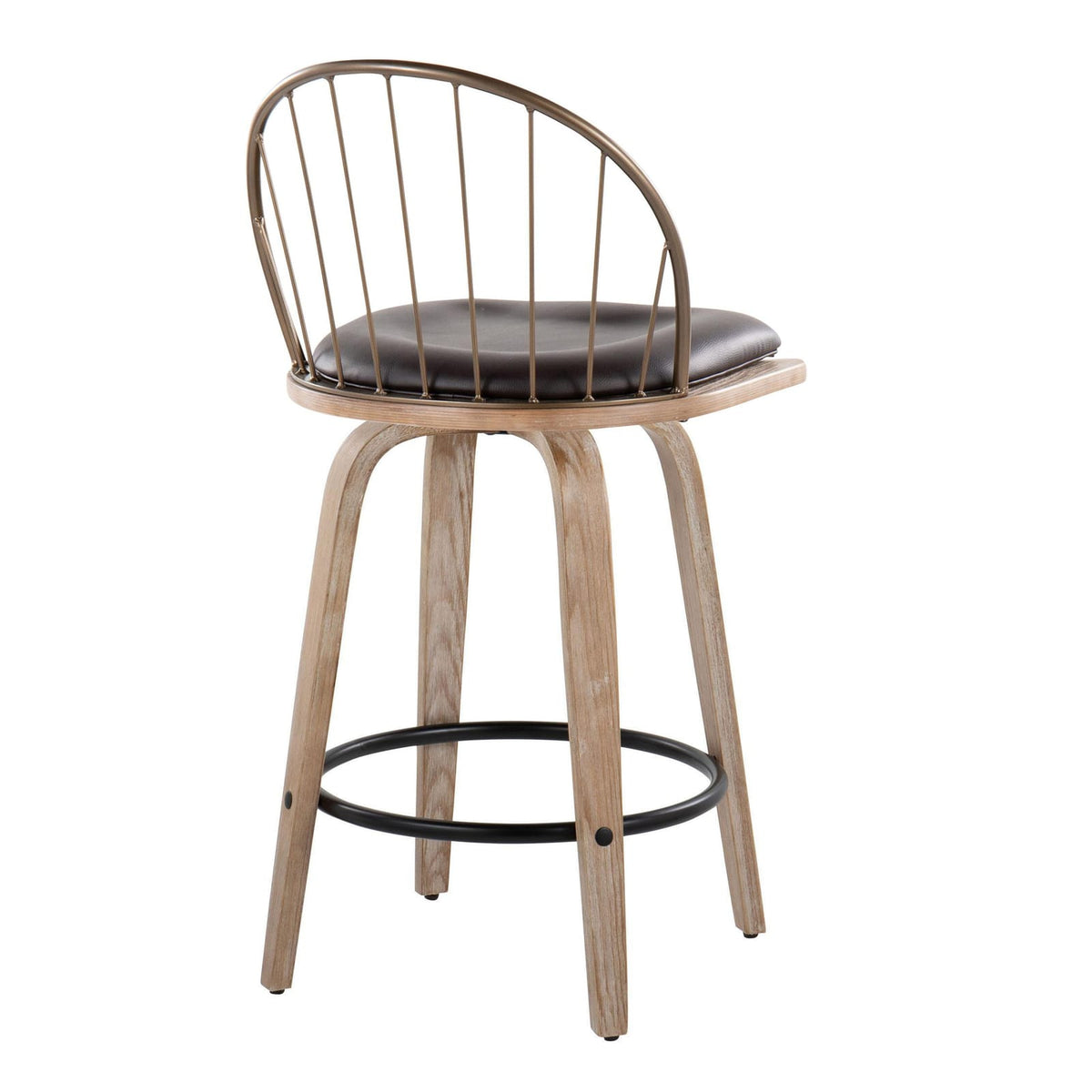 20.75" Brown White Washed Faux Leather Counter Stool Set of 2