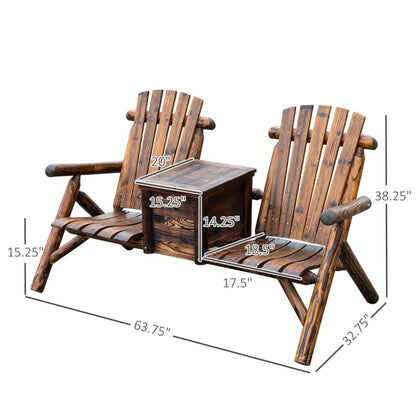Rustic Brown Solid Wood Double Adirondack Bench for Garden
