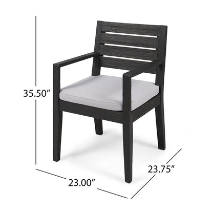 Outdoor Acacia Wood Dining Set - 6 Seats, Dark Grey Cushions