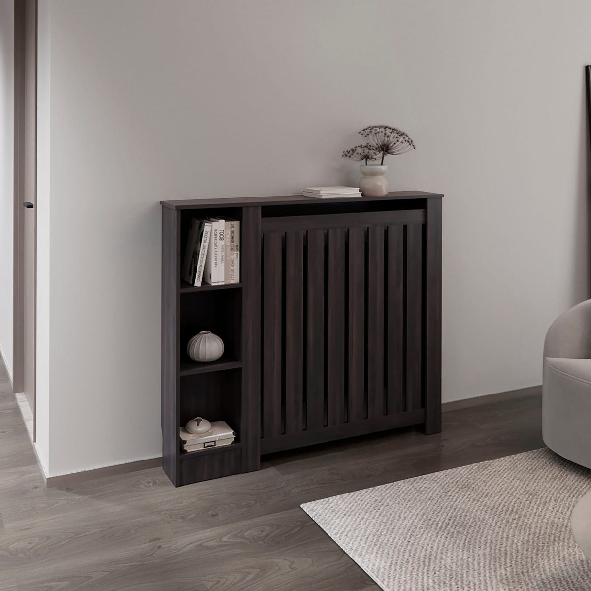 Radiator Cover Cabinet - Dark Walnut with 3 Shelves