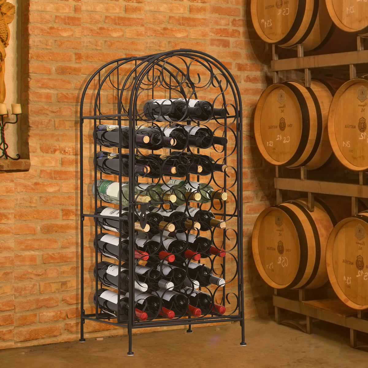 Black Iron Wine Rack Cabinet for Kitchen Storage and Dining Room