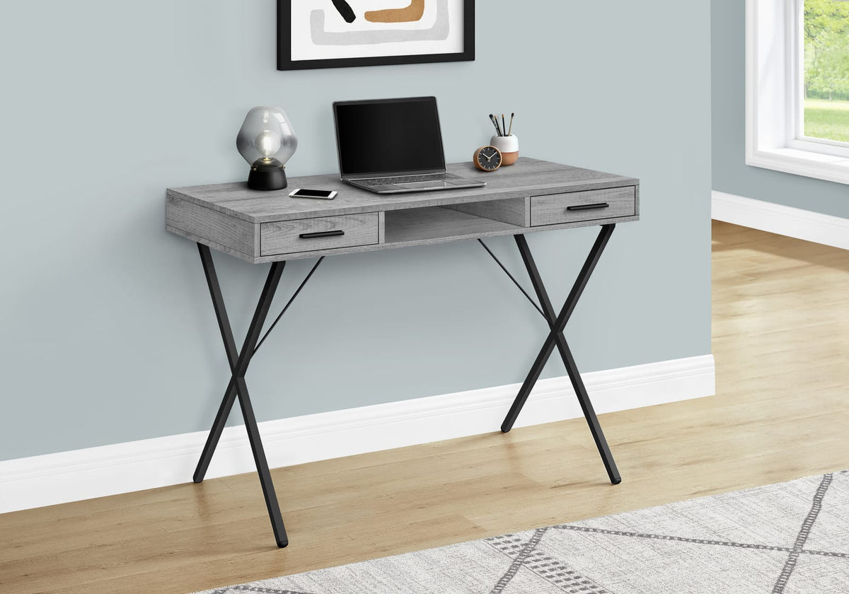 Grey Particle Board Computer Desk with Storage Drawers for Home Office