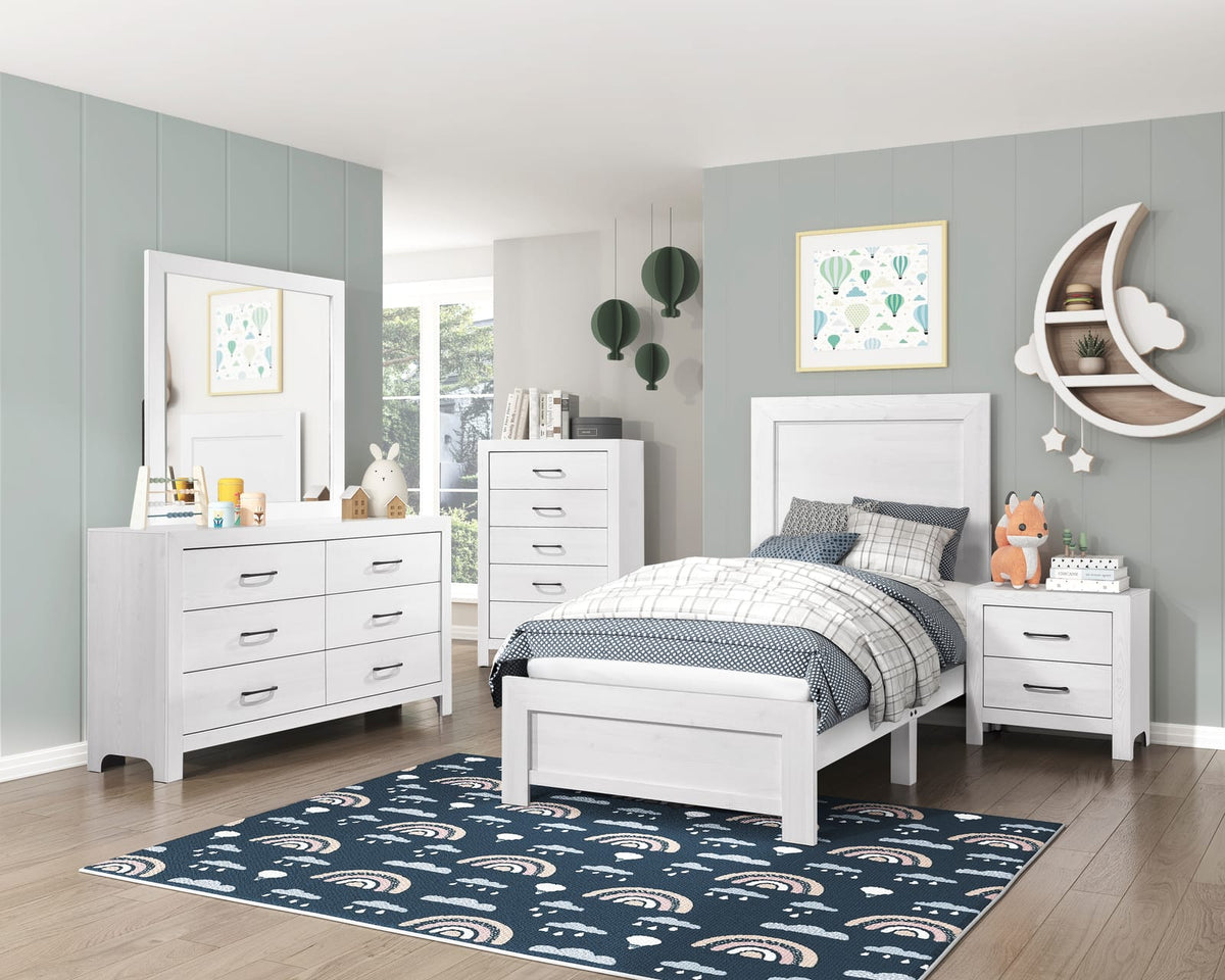 White Twin Size Panel Bed - Wooden Bedroom Furniture 1pc