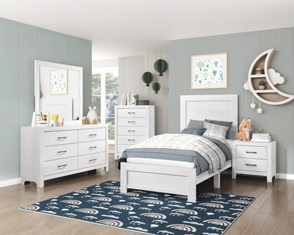 White Twin Size Panel Bed - Wooden Bedroom Furniture 1pc