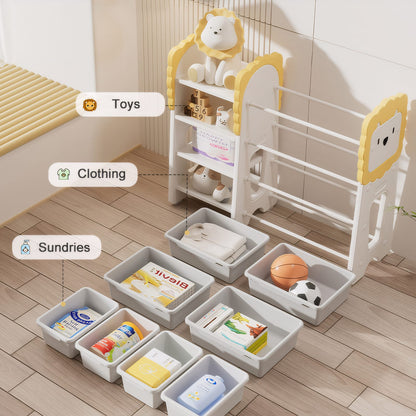 4-Tier Kids Bookshelf & Toy Storage - Grey, White, Yellow